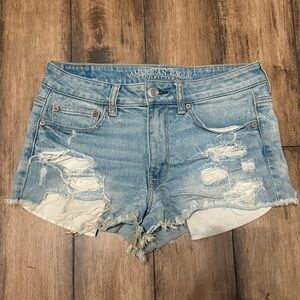 American Eagle Outfitters Light Blue Distressed High Waist Shorts